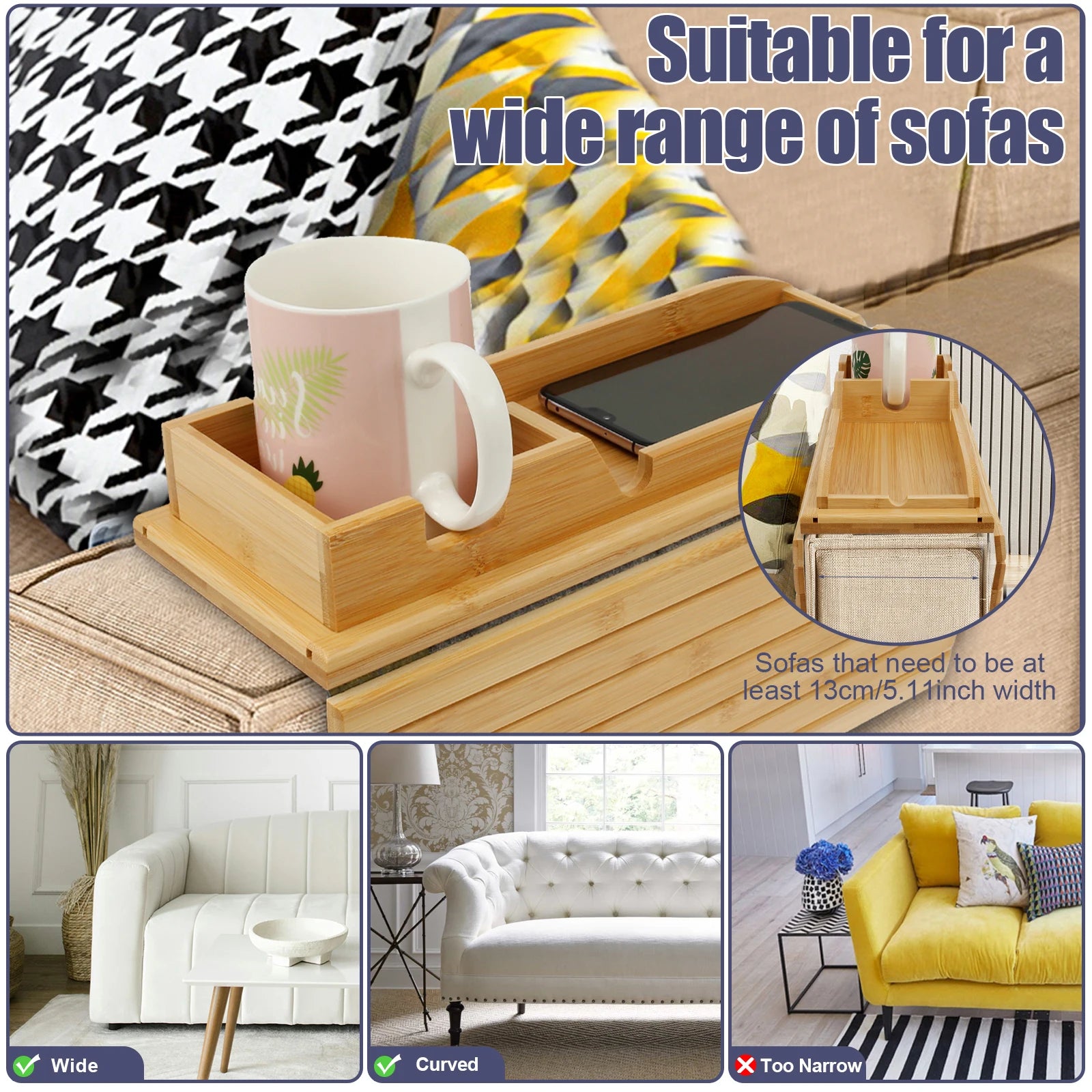 Bamboo Sofa Arm Tray